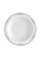 60 Pcs Disposable Plastic Bowls | Victorian Design Premium Disposable Bowls | 5 oz. Bowl Light Grey & Silver China Like Plastic Bowls For Parties & Weddings