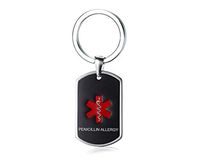 VNOX PENICILLIN Allergy Medical Alert Pendant Keychain Black Stainless Steel Dog Tag Keyring for Men Women