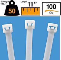 BuyCableTies 11" Releasable Indoor Cable Ties - 50 lb Rated - Made in USA - Natural/Clear - 100 per bag