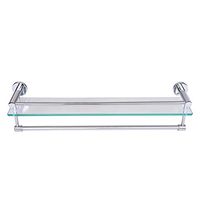 Pinleg Bathroom Shelf Double Towel Bar Holder Tempered Glass Bathroom Shelf with Towel Bar Wall Mounted Shower Storage
