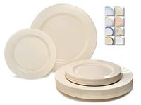 " OCCASIONS" 120 Plates Pack,(60 Guests) Heavyweight Premium Wedding Party Disposable Plastic Plates Set -60 x 10.5'' Dinner + 60 x 7.5'' Salad/Dessert (Plain Ivory)