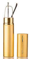 Newbee Fashion -"Pocket" Readers Ultra Compact Spring Temple Reading Glasses w/Portable Pocket Clip Aluminum Case Gold +1.50