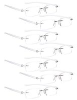 READING GLASSES 7 pack Small Lens Rimless Readers (Transparent Arm, 2.75)