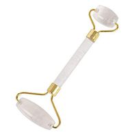 DingSheng Natural Crystal Jade Facial Roller Crystal Massager Anti-Aging Facial Jade Roller Therapy Rose Quartz Double Neck Healing Slimming Massager (Clear Quartz)