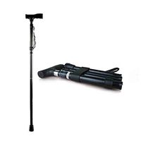 TDM Foldable Old Man Walking Stick, Adjustable Solid Wood Handle Aluminum Walker