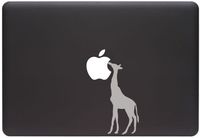 Yadda-Yadda Design Co. Giraffe Eating Apple - MacBook or Laptop Decal (2" w x 4.75" h) (Color Variations Available) (Matte Silver)