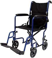 Karman Healthcare LT-2019-BL Folding Aluminum Transport Chair with Removable Footrests, Blue, 19" Seat Width