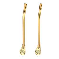 Sikye 2Pcs Drinking Spoon Straw,Long Barware Strainer Tea Filter Colander Coffee Stirring Spoon (gold)