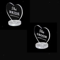 2pcs Clear Bride Groom Love Heart Plaque Wedding Table Centerpieces Decor