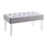 Tufted Fabric Upholstered Bench with Acrylic Legs Gray and Clear Grey Solid Modern Contemporary Metal Polished