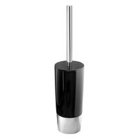 iDesign Duetto Plastic and Metal Toilet Bowl Brush Set, Modern Slim Compact Bowl Brush and Holder for Bathroom - Sturdy, Deep Cleaning, 4" x 4" x 17.2", Black and Chrome