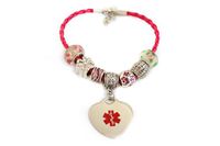 Beaded Style Pink Leather - Medical ID Bracelet
