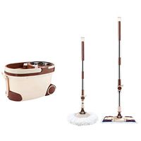 MOP THBEIBEI Spinning and Bucket Cleaning Set with Pulley with Roller Wheel Adjustable Household Khaki