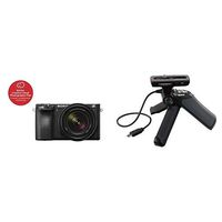 Sony a6500 Mirrorless Camera with 18-135mm Lens with LCD, 3", Black and Grip and Tripod for Camcorders