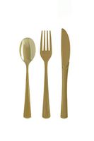 Exquisite 150 Pack Gold Plastic Utensils Heavy Duty Cutlery Set 50 Plastic Forks 50 Plastic Spoons 50 Plastic Knives Perfect Plastic Silverware Party Pack Set for all occasions