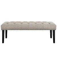 Pulaski Beige Diamond Button Tufted Upholstered Bed Bench Accent Seating,