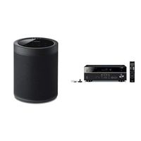 Yamaha MusicCast 20 Wireless speaker for Streaming Music, Black (2) with RX-V485BL 5.1-Channel 4K Ultra HD AV Receiver. Works with Alexa Black