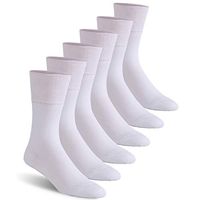 Wide Diabetic Socks Women, Feelwe Womens Mens Seamless Toe Diabetic Loose Top Crew Dress Socks Ankle Socks Half Cushion No-Binding Socks Stretchy Cotton Breathable Socks 6 Pairs White M