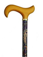 Walking Cane-Royal paisly-This walking stick cane has an elegant paisly print on maple wood shaft with natural hard wood derby handle. This wooden cane has a weight capacity of 250 pounds and 35 inches long