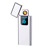 LINGAN USB Lighter Slim Lighter Portable Rechargeable Flameless Windproof Electronic Smart Fingerprint Sensor Double Side Cigarette Ignition（Silver)