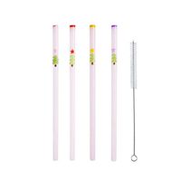 DOCTORBEE 4pcs 9" 9mm Reuseable Straight Glass Straws Handmade Straw with 1 Cleaning Brush Jade White with Red Pink Violet Yellow Lip