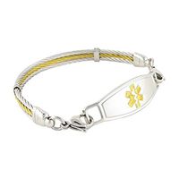 Medical ID Bracelet Women Personalized Medic Alert Bracelet Golden Gate Stainless Steel Cable - Gold - 7.25