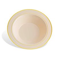 DELUXE PLASTIC PARTY DISPOSABLE BOWLS | 12 Ounce Hard Wedding Soup Bowls | Ivory with Gold Rim, 20 Pack | Elegant and Fancy Heavy Duty Party Supplies Plates for all Holidays and Occasions