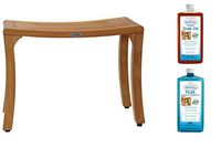 AquaTeak Patented 24" Asia Curve Teak Shower Bench & AquaTeak Two-Step Care Kit