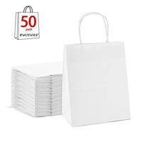 GSSUSA Brown Gift Bags 8x4.75x10.5 50Pcs Brown Paper Bags,Party Bags,Natural Kraft Paper Bags,Retail Bags,Shopping Bags,Paper Bags with Handles 100% Recyclable Paper (White 50pc)