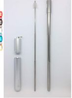 Portable, Stainless Steel telescopic collapsible drinking straws with stylish aluminum case, silicone tip for comfort and extendable cleaning tool. For travel or home. (Silver)