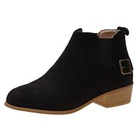 Shusuen Women's Low Stacked Heel Ankle Riding Booties Closed Toe Multi Strap Ankle Boots for Women Black