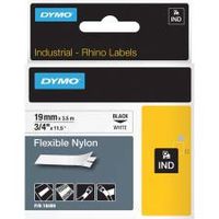 DYMO 18489 Rhino Flexible Nylon Label Tape, 3/4-Inch x 11-1/2 ft, White/Black Print