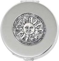 'Zodiac Sun' Round Silver Pill Box/Compact Travel Case (Gift Box Edition)