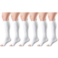 30-40 mmHg Compression Stockings for Men and Women, Knee High Length, Open Toe White Small (6 Pairs)