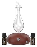 VINEVEDA Aromatherapy Diffuser With Oils - Nebulizer Atomizer for Essential Oils - Waterless Wood And Glass Scent Nebulizer With Germ Fighting Blend and Relaxing Blend - High Mist (Red Wood)