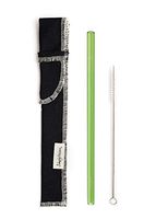 REUSABLE GLASS STRAW SLEEVE SET - INCLUDES STRAIGHT BPA FREE GLASS 8 in or 10 in STRAW + BLACK ORGANIC SLEEVE + CLEANING BRUSH FITS IN CUPS, MASON JARS, YETI 30 OZ & TUMBLERS.