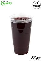 Clear Plastic Disposable Pet Cups | 16 oz Cups, 75 Pack | Crystal Clear PET Cup | Cold Smoothie | Iced Coffee Go Cups | Ideal for Coffee, Parfait, Juice, Soda, Cocktail, Party Cups (16oz, 75 count)