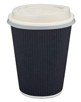 Greenhouse, Black - 100% Compostable 12 Ounce Paper Coffee Cups With Lids - 50 Count - Eco Friendly Disposable Ripple Wall Hot Drink To Go Cups
