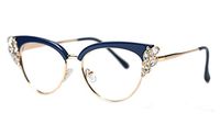 SOOLALA Womens Rhinestones Cateye Reading Glass Eyeglass Frame, Blue, 0.75