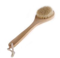Qingsun Bath Body Brush Wooden Natural Bristles Scrubber Body Back Brush Massager with Long Handle