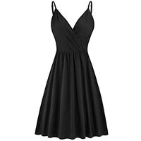 HebeTop ◕‿◕ Women's V-Neck Solid Color Strap Summer Casual Swing Dress Black