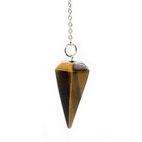 Crystal Pendulum Made of Natural Tiger's Eye Gemstone for Dowsing Divination Chakra Reiki. Pointed with Chain and Jewelry Pouch