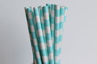 Light Blue Horizontal Striped Paper Straws (50)