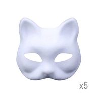 Meimasks DIY White Paper Mask Pulp Blank Hand Painted Mask Personality Creative Free Design Mask 5pcs (Cat)