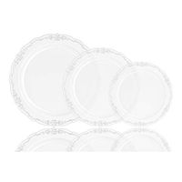 60 Pcs Disposable Plastic Plates | Victorian Design Premium Disposable Plates | 10 inch. Clear China Like Plastic Plates For Parties & Weddings