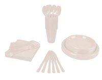 350 PCS Disposable Tableware Combo Pack INCLUDES: 50 9" Ivory Plastic dinner plates | 50 7" plastic appetizer plates |50 plastic cups | 50 paper napkins | 50 plastic cutlery spoons forks & knives