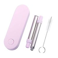 Sheila Reusable Stainless Steel Metal Drinking Straws - Folding Telescopic Long Drinking Straws, Portable, Collapsible, Retractable No Waste Straws - With Travel Storage Box & Cleaning Tool (Pink)