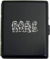Wide 100mm 'Four Monkeys' ((Hear No Evil, See No Evil, Speak No Evil, Up to Evil) Black Cigarette Case/Stash Holder