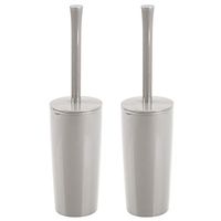mDesign Slim Compact Plastic Toilet Bowl Brush and Holder for Bathroom Storage - Sturdy, Deep Cleaning - 2 Pack - Light Gray