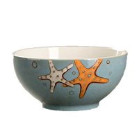 AXZHYX Bowl Kitchenware Ceramic Bowl Rice Bowl Home Soup Bowl Set Salad Bowl Soup Bowl Hand-Painted Cutlery Hotel Tableware Home Noodles Boiled Fish Soup Bowl (Color : Blue)